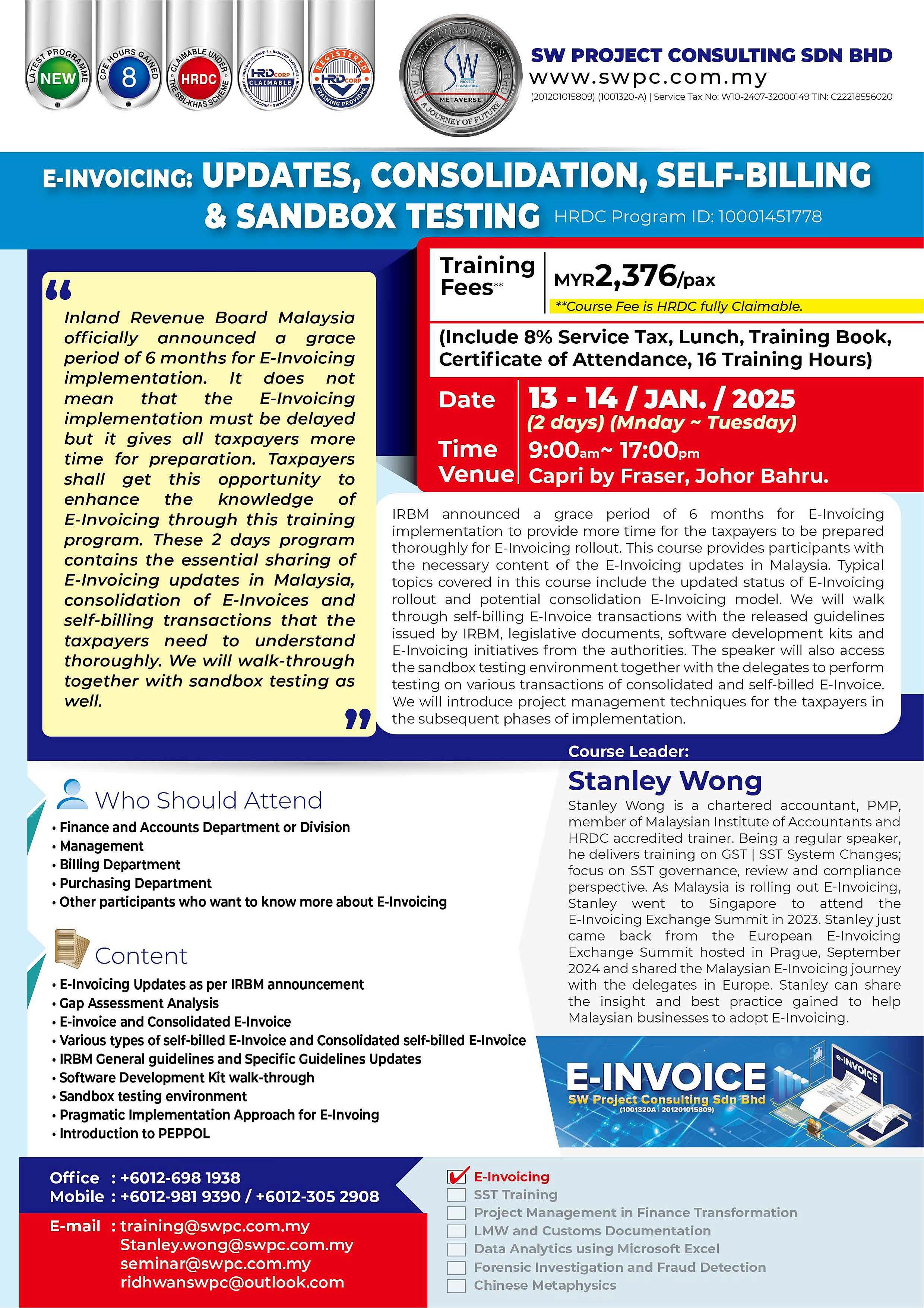Seminar: E-Invoicing: Updates, Consolidation, Self-Billing and Sandbox Testing